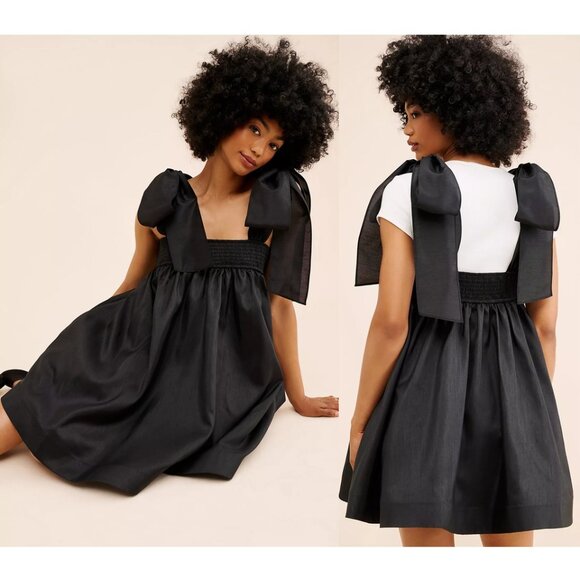 Hutch Dresses & Skirts - NEW Anthropologie Hutch Solid Tie Strap Mini Dress Black Organza Bow Tie Strap